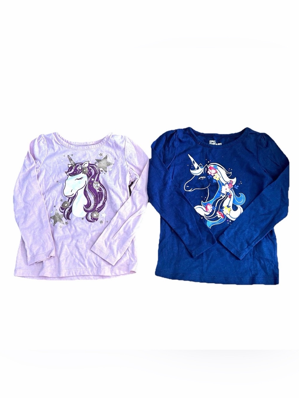 Epic Threads girls adorable set of 2 long sleeve shirts w cute floral unicorn